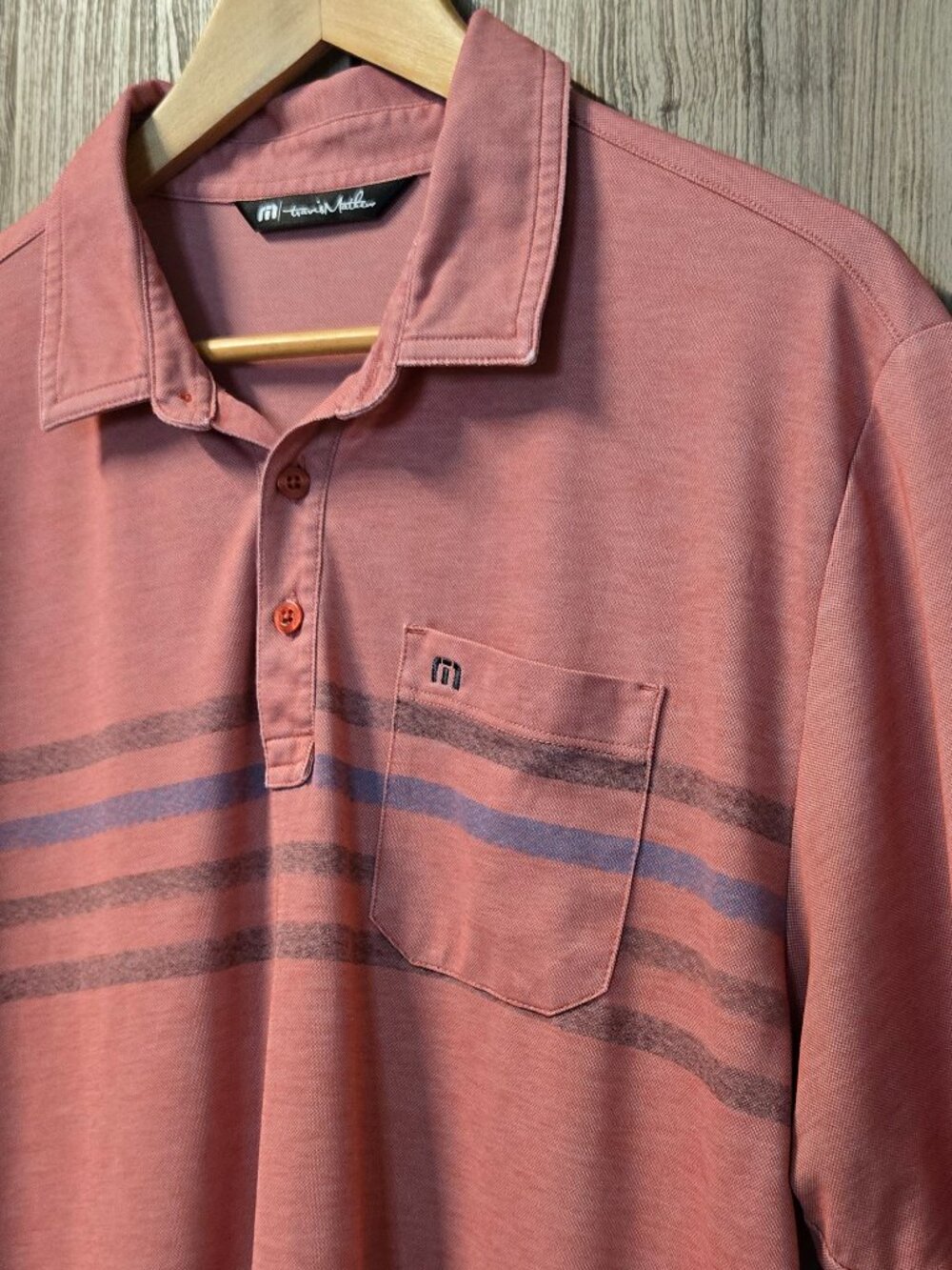 Travis Mathew Golf Polo Men's Red Striped Chest Preppy Lightweight Athleisure L